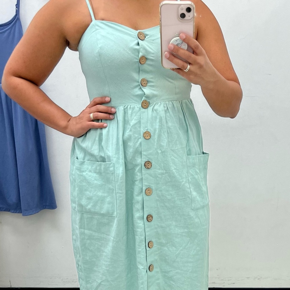 Bebop Light Pastel Teal Button Front Dress with Front Pockets Size XS